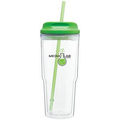 24 Oz. Clear Gulp Tumbler Cup W/Apple Lid & Straw